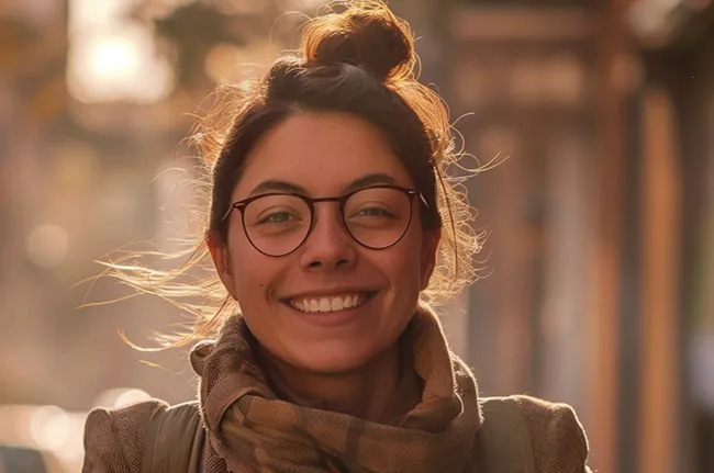 nuestra mision, primer plano mujer sonriendo a la camara