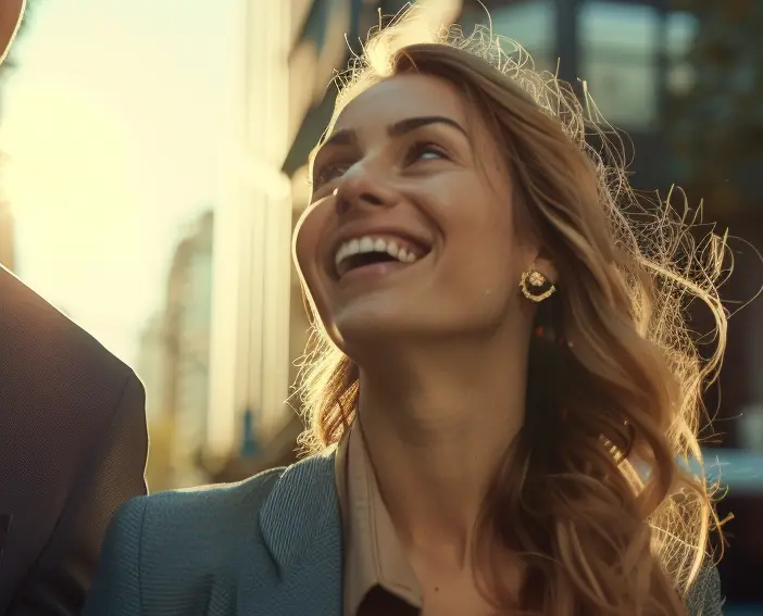 consorcio banco, mujer sonriendo