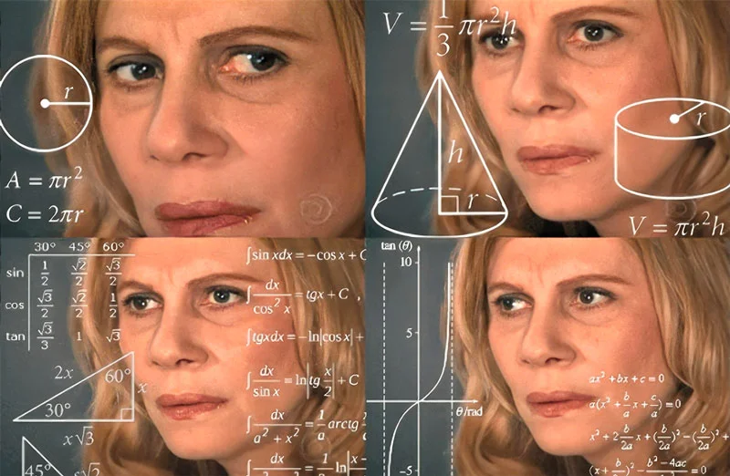 Meme de mujer calculando mentalmente.