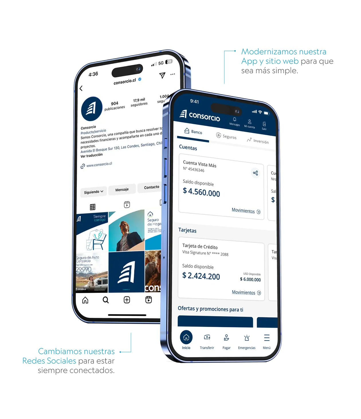 2 celulares mostrando la nueva app consorcio
