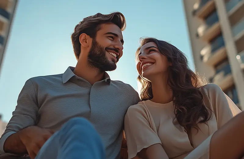 sostentabilidad consorio - colaboradores, pareja hombre y mujer conversando felices